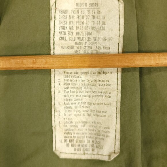 Vtg Military Cold Weather Field Coat Men's Med OG 107 Distressed Destroyed 80s - Picture 16 of 16